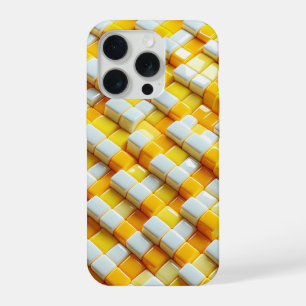 Levendige 3D Glanzende Gele & Witte Hoesje Modern iPhone 15 Pro Case