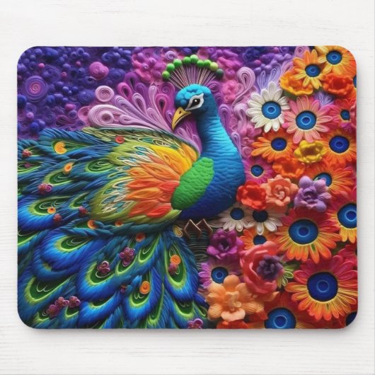 Levendige 3D Peacock Muismat (Voorkant)