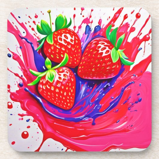 Levendige aardbei splash bier onderzetter (Voorkant)