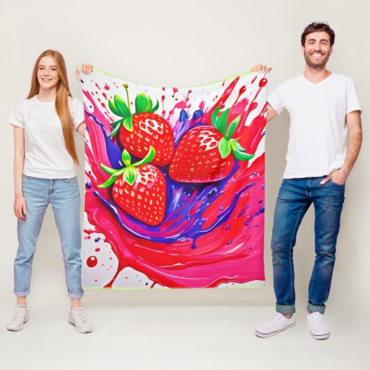 Levendige aardbei splash fleece deken (In situ)