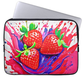 Levendige aardbei splash laptop sleeve