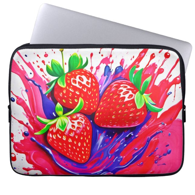 Levendige aardbei splash laptop sleeve (Voorkant)