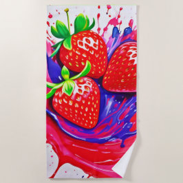 Levendige aardbei splash strandlaken