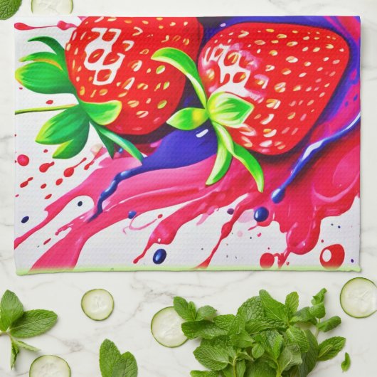 Levendige aardbei splash theedoek (Gevouwen)