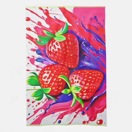 Levendige aardbei splash theedoek (Verticaal)