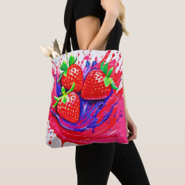 Levendige aardbei splash tote bag