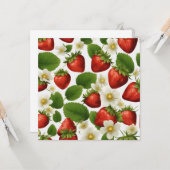 Levendige aardbeien, bladeren en bloemen kaart (Voorkant / Achterkant in situ)