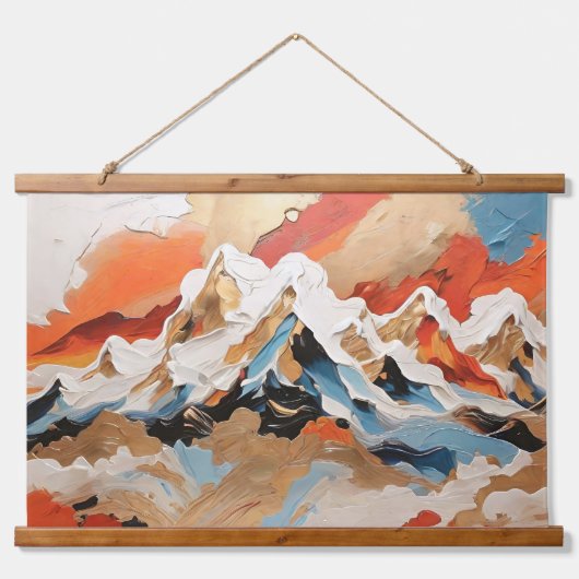 Levendige Abstracte Alpine Mountain Landscape Pain Hangend Wandkleed (Voorkant)