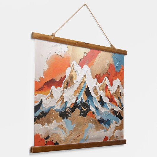 Levendige Abstracte Alpine Mountain Landscape Pain Hangend Wandkleed (Gebogen)