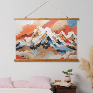 Levendige Abstracte Alpine Mountain Landscape Pain Hangend Wandkleed