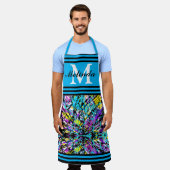 Levendige Abstracte Art Monogram Initiaal Schort (Gedragen)