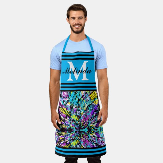 Levendige Abstracte Art Monogram Initiaal Schort (Gedragen)