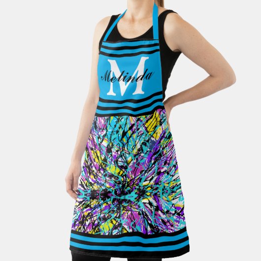 Levendige Abstracte Art Monogram Initiaal Schort (Insitu)