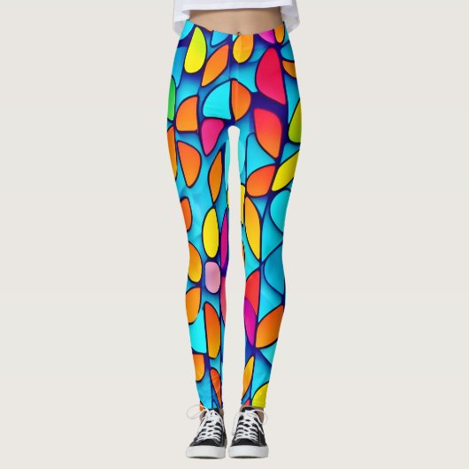 Levendige Abstracte bladburst Leggings (Voorkant)
