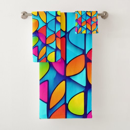 Levendige Abstracte Bladuitbarsting Bad Handdoek (Insitu)