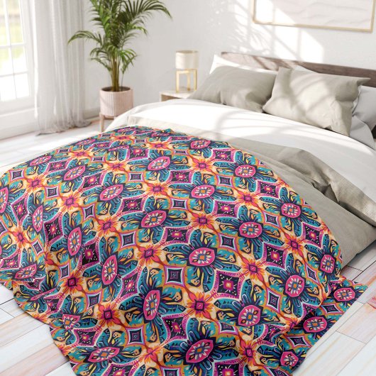 Levendige Abstracte Bloem Bohemië Fleece Deken