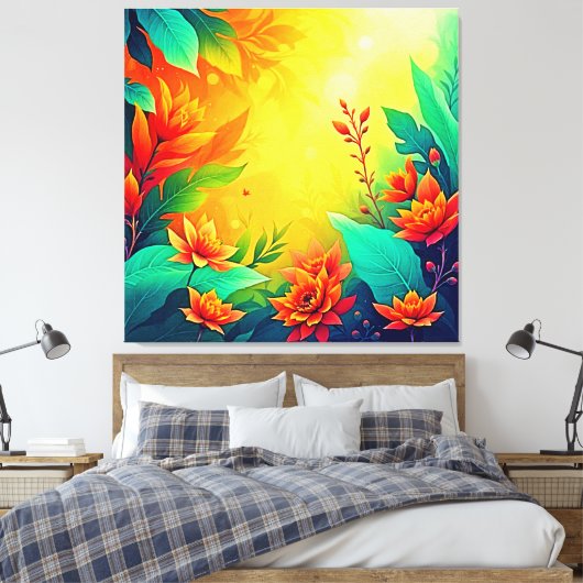 Levendige Abstracte bloemen schoonheid Canvas Afdruk (Insitu (Slaapkamer))
