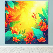Levendige Abstracte bloemen schoonheid Canvas Afdruk (Insitu (Houten vloer))