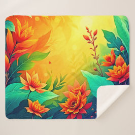 Levendige Abstracte bloemen schoonheid Sherpa Deken