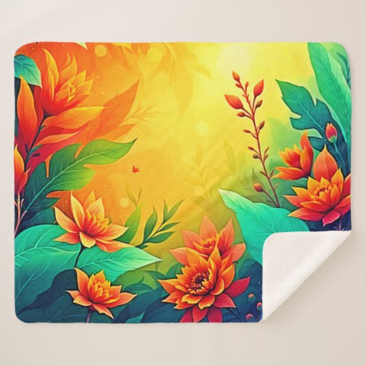 Levendige Abstracte bloemen schoonheid Sherpa Deken (Voorkant (horizontaal))