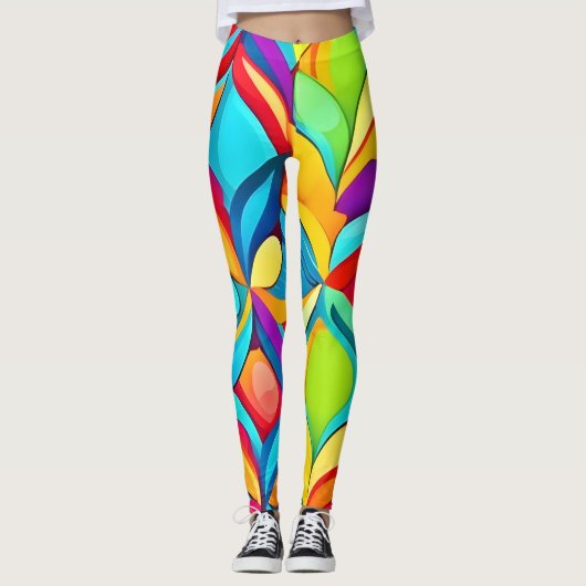 Levendige Abstracte bloemenexplosie Leggings (Voorkant)