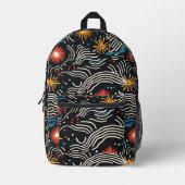 Levendige Abstracte bloemengolven op zwart Bedrukte Rugzak (Voorkant)