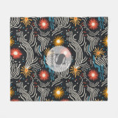 Levendige Abstracte bloemengolven op zwart Fleece Deken (Voorkant (Horizontaal))