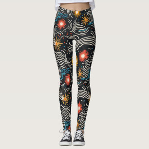 Levendige Abstracte bloemengolven op zwart Leggings