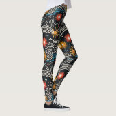 Levendige Abstracte bloemengolven op zwart Leggings (Rechts)