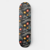 Levendige Abstracte bloemengolven op zwart Persoonlijk Skateboard (Voorkant)