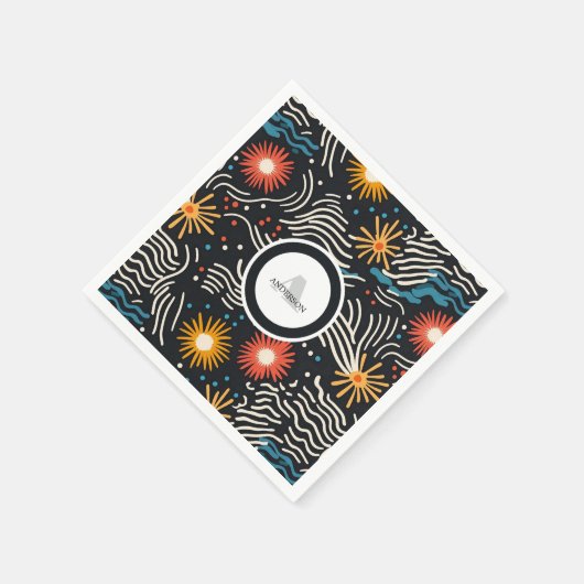 Levendige Abstracte bloemengolven op zwart Servet (Hoek)