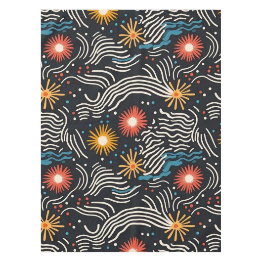 Levendige Abstracte bloemengolven op zwart Tafelkleed (Voorkant)