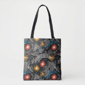 Levendige Abstracte bloemengolven op zwart Tote Bag (Voorkant)