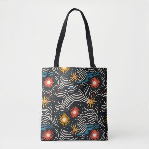 Levendige Abstracte bloemengolven op zwart Tote Bag