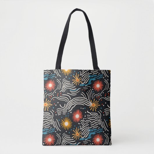 Levendige Abstracte bloemengolven op zwart Tote Bag (Voorkant)