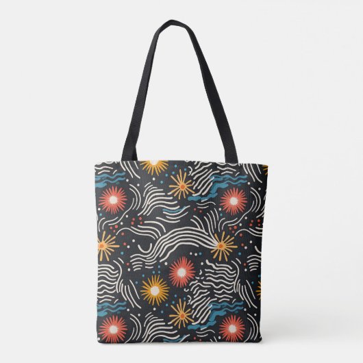 Levendige Abstracte bloemengolven op zwart Tote Bag (Achterkant)