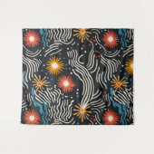 Levendige Abstracte bloemengolven op zwart Wandkleed (Voorkant (horizontaal))