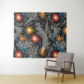 Levendige Abstracte bloemengolven op zwart Wandkleed (In Situ (horizontaal))