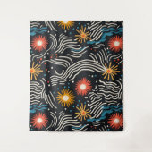 Levendige Abstracte bloemengolven op zwart Wandkleed (Voorkant)