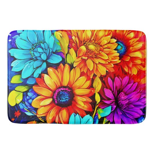 Levendige Abstracte Bloemenkunst in Multicolor Badmat (Voorkant)