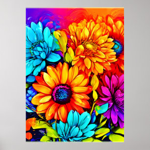 Levendige Abstracte Bloemenkunst in Multicolor Poster