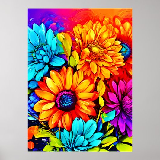 Levendige Abstracte Bloemenkunst in Multicolor Poster (Voorkant)