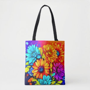 Levendige Abstracte Bloemenkunst in Multicolor Tote Bag