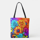 Levendige Abstracte Bloemenkunst in Multicolor Tote Bag (Achterkant)