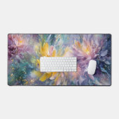 Levendige Abstracte Bloemenschildering met Explosi Bureaumat (Keyboard & Muis)