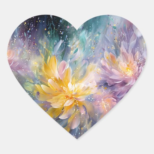 Levendige Abstracte Bloemenschildering met Explosi Hart Sticker (Voorkant)