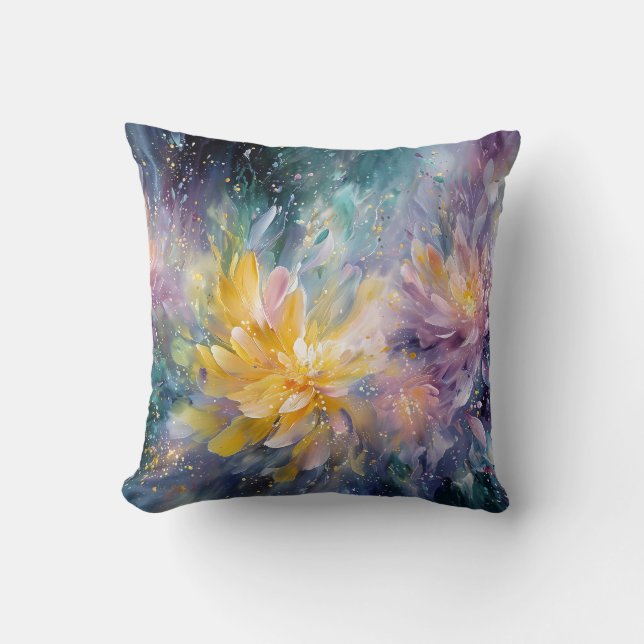 Levendige Abstracte Bloemenschildering met Explosi Kussen (Voorkant)