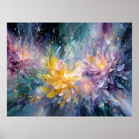 Levendige Abstracte Bloemenschildering met Explosi Poster (Voorkant)