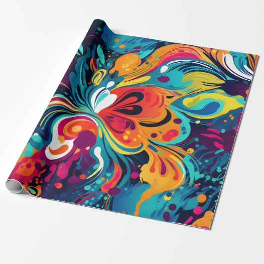 Levendige Abstracte bloemenuitbarsting Cadeaupapier (Uitgerold)