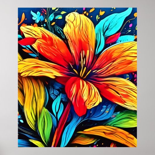 Levendige Abstracte bloemenuitbarsting Poster (Voorkant)